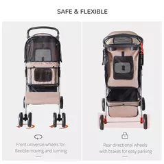 PawHut Pet Stroller for Small Miniature Dogs Cats Foldable Travel Carriage with Wheels Zipper Entry Cup Holder Storage Basket Brown - 5
