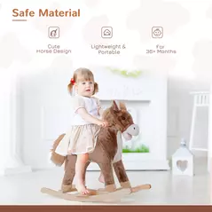 HOMCOM Kids Children Plush Rocking Horse Wooden Base Ride On Toy Rocker with Handle Grip Traditional Toy Fun Gift for Age 3+ (Brown & White) - 4