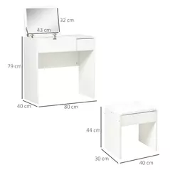 HOMCOM Makeup Desk with Drawer, Vanity Table Set with Flip-up Mirror and Cushioned Stool, White - 3