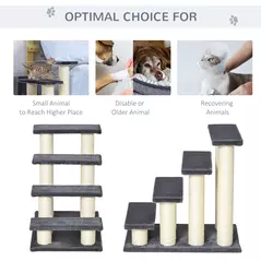 PawHut Dog Steps for Bed 4 Step Pet Stairs for Dog Cat ladder Scratch Post Grey - 5