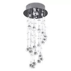 HOMCOM Metal Crystal Ceiling Light Chandelier Elegant Pendant Lamp Living Room Stairway Spiral Rain Drop Pendant Lamp Silver - 1