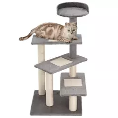 PawHut 100 cm Cat Tree for Indoor Cats Kitten Scratch Scratching Post Climbing Tower Activity Centre Grey - 1