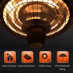 Outsunny 2100W Outdoor Ceiling Mounted Halogen Electric Heater Hanging Patio Garden Warmer Light - Black - 5