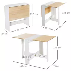 HOMCOM Folding Dining Table, Space-Saving Drop Leaf Kitchen Table for 4-6 People, Multi-functional Desk for Small Space, Flat & Studio, Modern Breakfast Table, Oak & White - 3