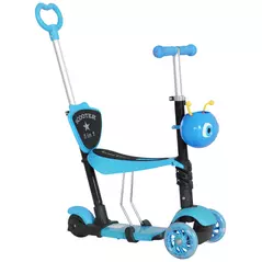 HOMCOM Adjustable Kids Toddler Scooter, with Removable Seat, Back Handle, Blue - 1