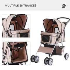 PawHut Pet Stroller for Small Miniature Dogs Cats Foldable Travel Carriage with Wheels Zipper Entry Cup Holder Storage Basket Brown - 8