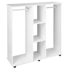 HOMCOM Open Wardrobe Double Mobile Storage Shelves Organizer W/6 Wheels-White - 1