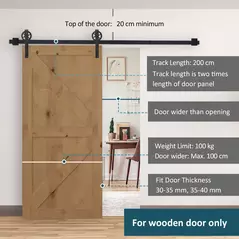 HOMCOM 6.6 FT/ 2000mm Carbon Steel Sliding Barn Door Kits Hardware Closet Set Track System for Single Wooden Door Industrial Wheel Style Roller - 4