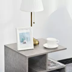 HOMCOM Side Table, 3 Tier End Table with Open Storage Shelves for Living Room, Bedroom, Cement Colour - 9