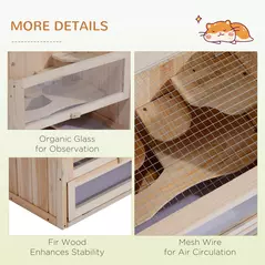 PawHut Wooden Hamster Cage Mouse Mice Rodent Small Animals Hutch Exercise Play House 60 x 35 x 42cm, Natural Wood Finish - 6