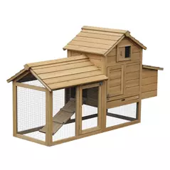 PawHut Small Chicken Coop with Run Hen House Poultry Coops Cages Nesting Box Wood 150.5 x 54 x 87cm - 1