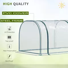 Outsunny Mini Greenhouse, Small Polytunnel Green House with Zipped Doors, Steel Frame for Garden Patio, 300 x 100 x 80cm, Clear - 7