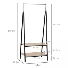HOMCOM Clothes Rail, Freestanding Metal Clothes Rack with 2 Tier Storage Shelves for Bedroom and Entryway, 64 x 42.5 x 149 cm, Black Frame - 3