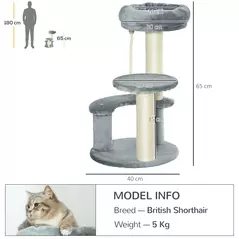 PawHut 65cm Cat Tree, Cat Tower for Kittens, Small Cat Condo with Sisal Scratching Posts, Hanging Rope, Perches - Grey - 3