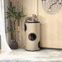 PawHut 70cm Height Cat Post Tree Scratching Barrel Sisal Activity Center Condo Kitten Bed Scratcher Climbing Climber Play House for Indoor Cats - 2