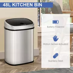 HOMCOM Stainless Steel Kitchen Sensor Dustbin Automatic Touchless Rubbish Garbage Waste Bin 48L Silver - 4