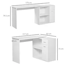 HOMCOM L-Shaped Desk, Corner Computer Desk, Adjustable Study Table with Storage Shelf, Drawer and Cabinet, Workstation for Home Office, White Wood Grain - 3