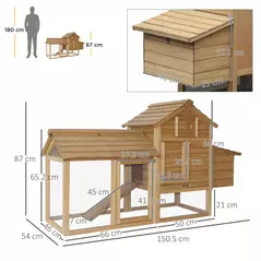 PawHut Small Chicken Coop with Run Hen House Poultry Coops Cages Nesting Box Wood 150.5 x 54 x 87cm - 3