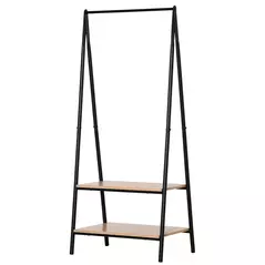 HOMCOM Clothes Rail, Freestanding Metal Clothes Rack with 2 Tier Storage Shelves for Bedroom and Entryway, 64 x 42.5 x 149 cm, Black Frame - 1
