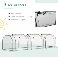 Outsunny Mini Greenhouse, Small Polytunnel Green House with Zipped Doors, Steel Frame for Garden Patio, 300 x 100 x 80cm, Clear - 4
