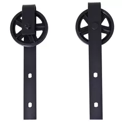 HOMCOM 6.6 FT/ 2000mm Carbon Steel Sliding Barn Door Kits Hardware Closet Set Track System for Single Wooden Door Industrial Wheel Style Roller - 6