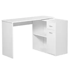 HOMCOM L-Shaped Desk, Corner Computer Desk, Adjustable Study Table with Storage Shelf, Drawer and Cabinet, Workstation for Home Office, White Wood Grain - 2