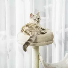 PawHut Cat Tree for Indoor Cats Kitten Pet Scratching Post Perch Activity Center Scratcher Climb Post Play House Arch with Tunnel 105cm Tall Beige - 8