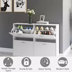 HOMCOM Wooden Modern Design 4 Drawer Shoes Cabinet Pull Down Shelf Storage Organiser - White - 6