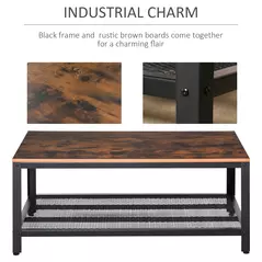 HOMCOM Coffee Table Industrial Side Table Living Room Table with Storage Shelf and Metal Frame for Home Office, 106L x 60W x 45Hcm - 5