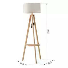 HOMCOM Tripod Floor Lamp, Freestanding Bedside Light Reading Light with Storage Shelf and Linen Shade for Living Room Bedroom, 154cm, Cream - 3