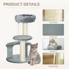 PawHut 65cm Cat Tree, Cat Tower for Kittens, Small Cat Condo with Sisal Scratching Posts, Hanging Rope, Perches - Grey - 5