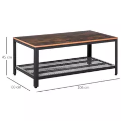 HOMCOM Coffee Table Industrial Side Table Living Room Table with Storage Shelf and Metal Frame for Home Office, 106L x 60W x 45Hcm - 3