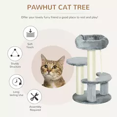 PawHut 65cm Cat Tree, Cat Tower for Kittens, Small Cat Condo with Sisal Scratching Posts, Hanging Rope, Perches - Grey - 4