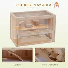 PawHut Wooden Hamster Cage Mouse Mice Rodent Small Animals Hutch Exercise Play House 60 x 35 x 42cm, Natural Wood Finish - 4