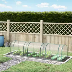 Outsunny Mini Greenhouse, Small Polytunnel Green House with Zipped Doors, Steel Frame for Garden Patio, 300 x 100 x 80cm, Clear - 2