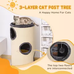 PawHut 70cm Height Cat Post Tree Scratching Barrel Sisal Activity Center Condo Kitten Bed Scratcher Climbing Climber Play House for Indoor Cats - 4
