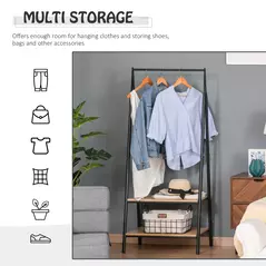 HOMCOM Clothes Rail, Freestanding Metal Clothes Rack with 2 Tier Storage Shelves for Bedroom and Entryway, 64 x 42.5 x 149 cm, Black Frame - 5