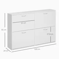 HOMCOM Wooden Modern Design 4 Drawer Shoes Cabinet Pull Down Shelf Storage Organiser - White - 3