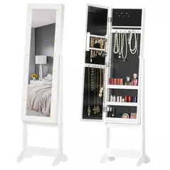 HOMCOM Free Standing LED Mirrored Jewelry Cabinet Armoire Floor Organiser W/ 3 Angle Adjustable For Rings Earrings Bracelets Cosmetics Warm White - 2