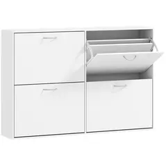 HOMCOM Wooden Modern Design 4 Drawer Shoes Cabinet Pull Down Shelf Storage Organiser - White - 1