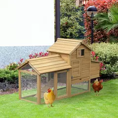 PawHut Small Chicken Coop with Run Hen House Poultry Coops Cages Nesting Box Wood 150.5 x 54 x 87cm - 2
