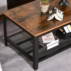 HOMCOM Coffee Table Industrial Side Table Living Room Table with Storage Shelf and Metal Frame for Home Office, 106L x 60W x 45Hcm - 6