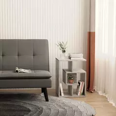 HOMCOM Side Table, 3 Tier End Table with Open Storage Shelves for Living Room, Bedroom, Cement Colour - 2