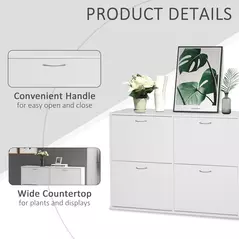 HOMCOM Wooden Modern Design 4 Drawer Shoes Cabinet Pull Down Shelf Storage Organiser - White - 7