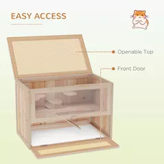 PawHut Wooden Hamster Cage Mouse Mice Rodent Small Animals Hutch Exercise Play House 60 x 35 x 42cm, Natural Wood Finish - 5