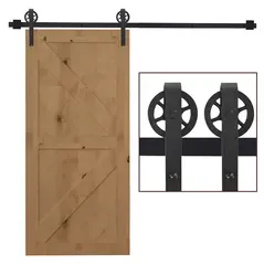 HOMCOM 6.6 FT/ 2000mm Carbon Steel Sliding Barn Door Kits Hardware Closet Set Track System for Single Wooden Door Industrial Wheel Style Roller - 1