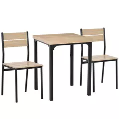 HOMCOM Three-Piece Minimal and Compact Dining Set, Light Wood Grain - 1