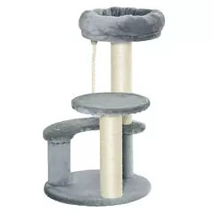 PawHut 65cm Cat Tree, Cat Tower for Kittens, Small Cat Condo with Sisal Scratching Posts, Hanging Rope, Perches - Grey - 1