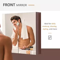 kleankin Double Door Bathroom Mirror Cabinet, Wall Mounted Bathroom Storage Cabinet, Soft Closing, 63L x 60Hcm - 4