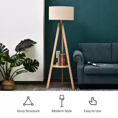 HOMCOM Tripod Floor Lamp, Freestanding Bedside Light Reading Light with Storage Shelf and Linen Shade for Living Room Bedroom, 154cm, Cream - 5